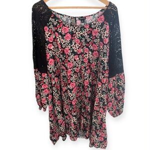 Torrid Floral Black and Pink Mini Long Sleeve Dress | NWT